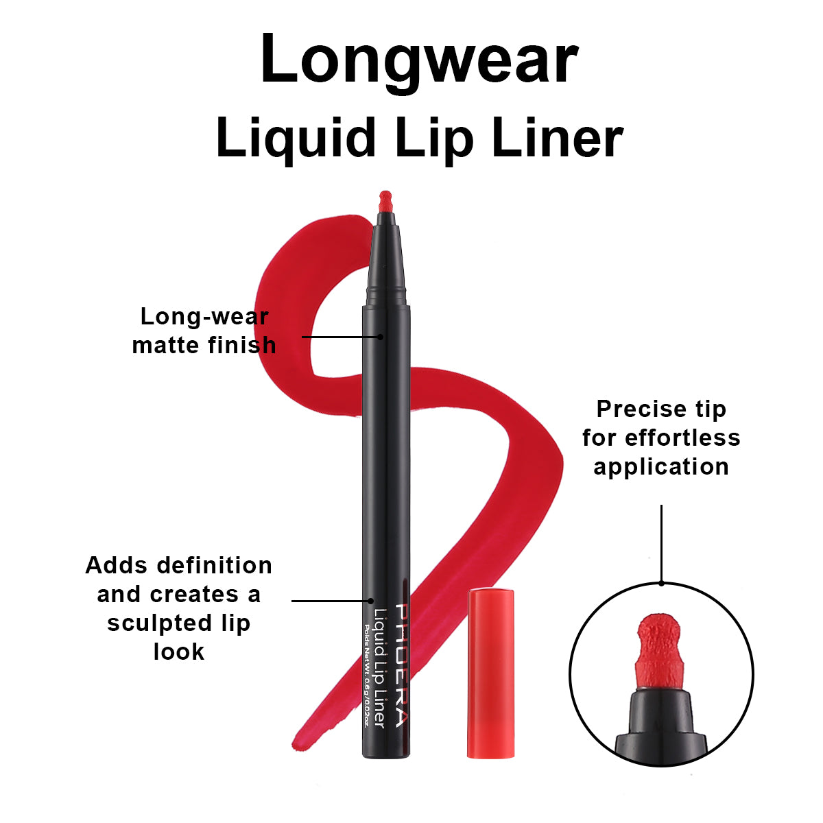 PHOERA Longwear Liquid Lip Liner – Matte Precision Tip for Lip Contour & Fill