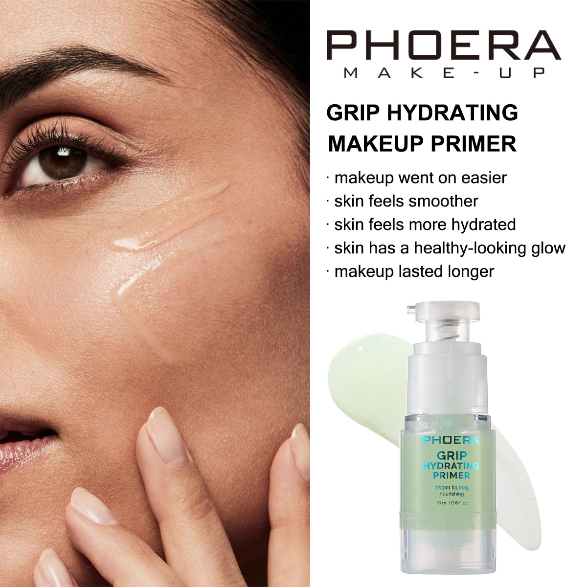 PHOERA Grip Hydrating Makeup Primer – Long-Lasting Dewy Glow