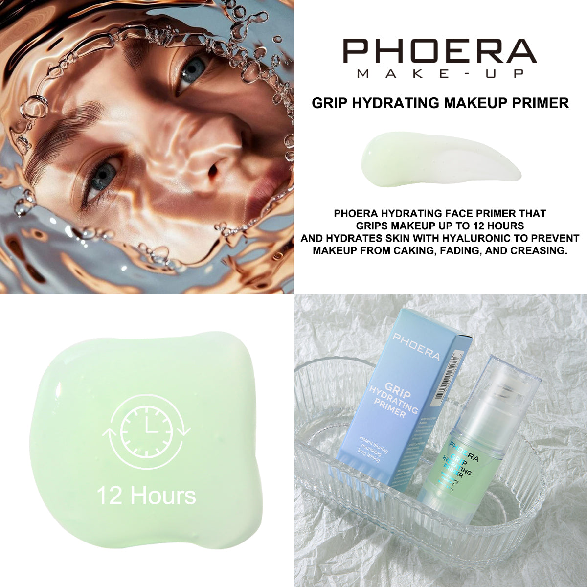 PHOERA Grip Hydrating Makeup Primer – Long-Lasting Dewy Glow