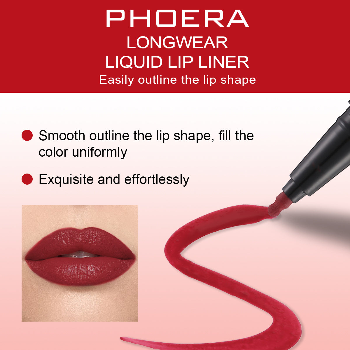PHOERA Longwear Liquid Lip Liner – Matte Precision Tip for Lip Contour & Fill