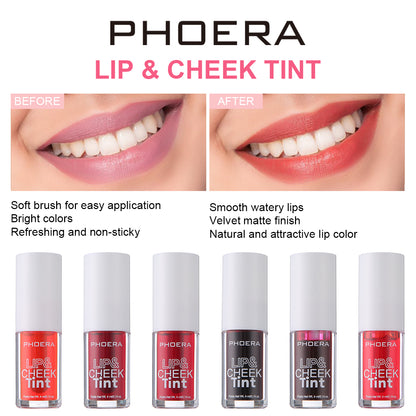 PHOERA Lip & Cheek Tint Stain Matte Liquid Blush Long Lasting Smudge Proof