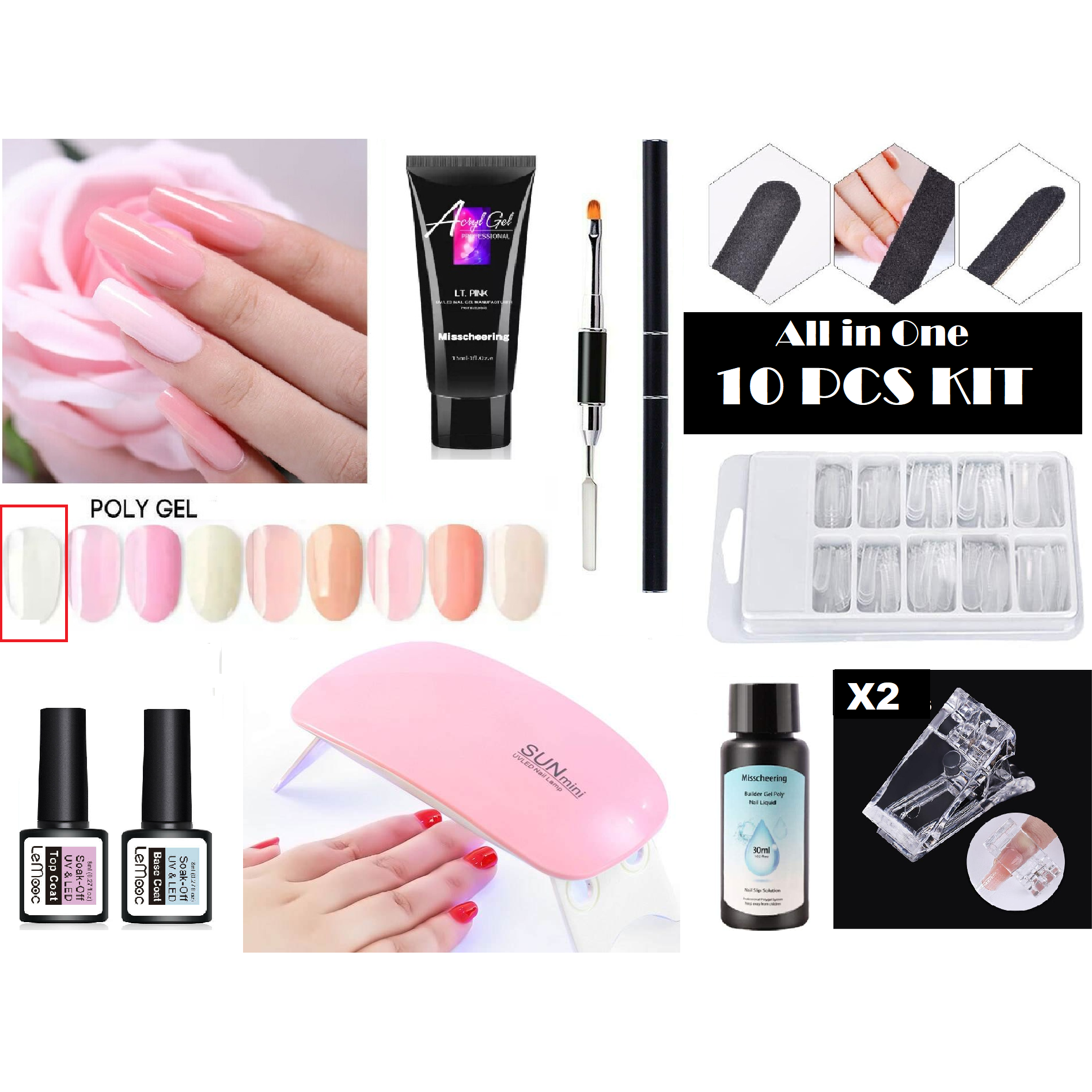 All in One 10pcs Acryl Poly Gel Manicure Kit Foundation 10
